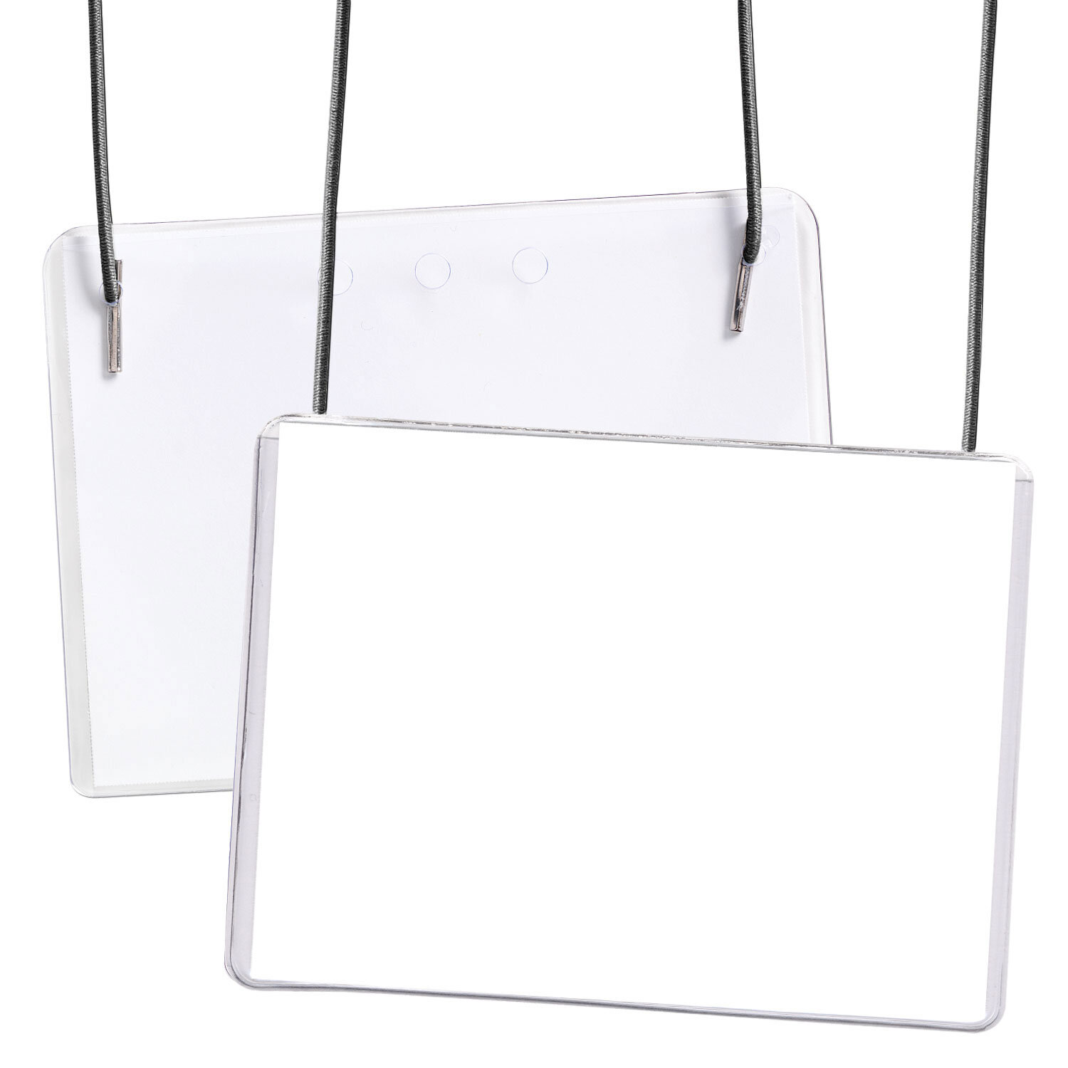 Preferred Vinyl Name Tag Holder, Black Elastic Cord, 4" x 3", HVELGK