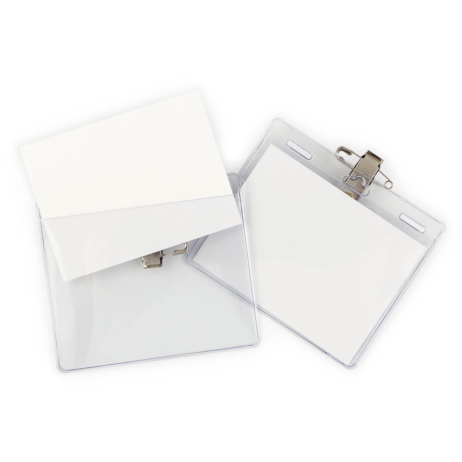 EZ Stuff® Vinyl Name Tag Holder, Double Slotted Pin/Clip, 4" x 3